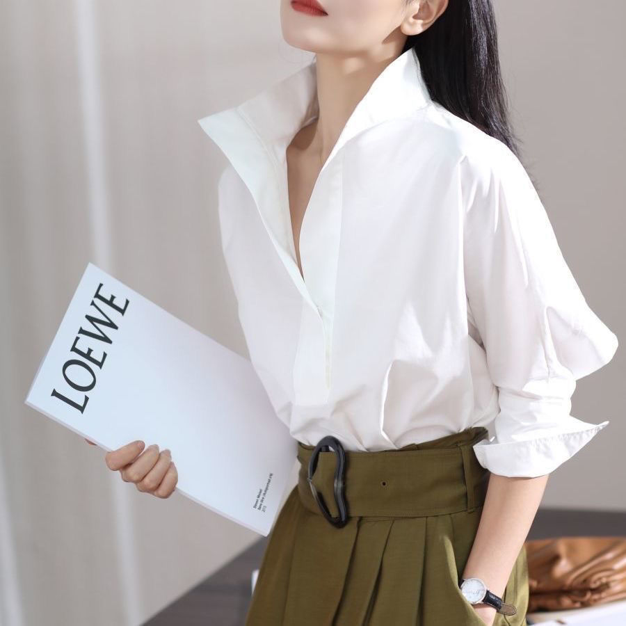 Shirt Camp Collar - 2023 Sonbahar Koleksiyonu, Kadınlar için Bol