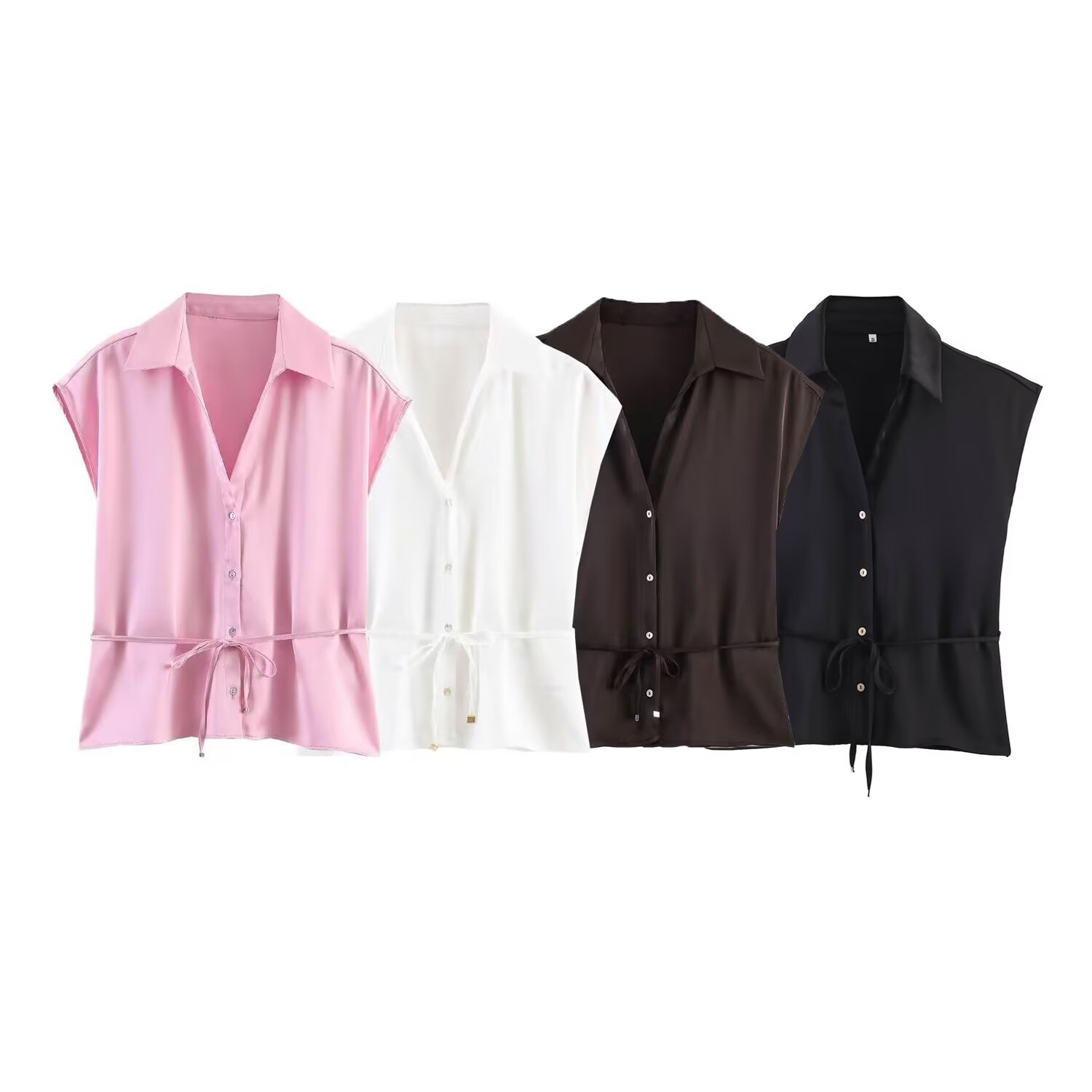 Shirt Camp Collar - Willshela Kadın Moda Kemerli Katı Tek