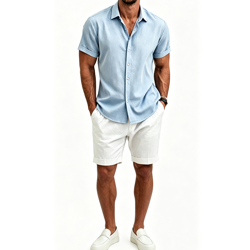 Linen Shirt Breathable - Erkek Pamuklu Keten Gömlek Takımı Yazlık