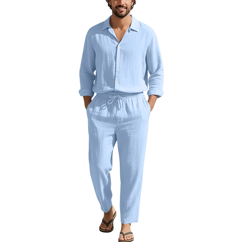 Linen Shirt Breathable - İlkbahar Yaz Keten Günlük Setler Bol