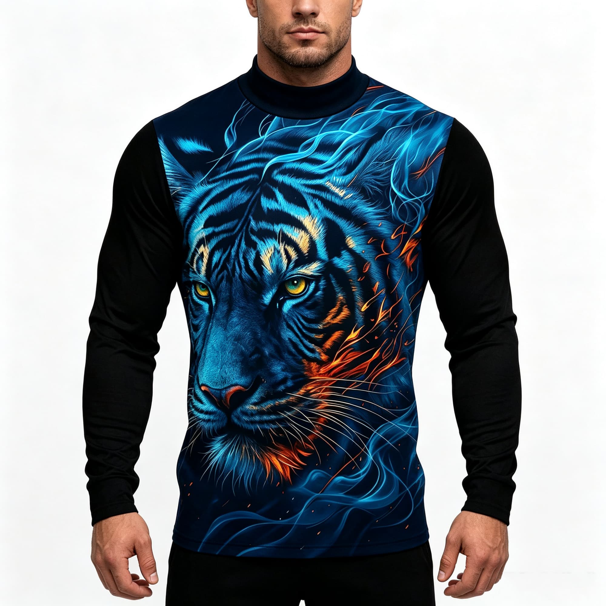 Neon Mavi Alevli Kaplan Hayvan - Tee Graphic Print incelemesi ve fiyatı