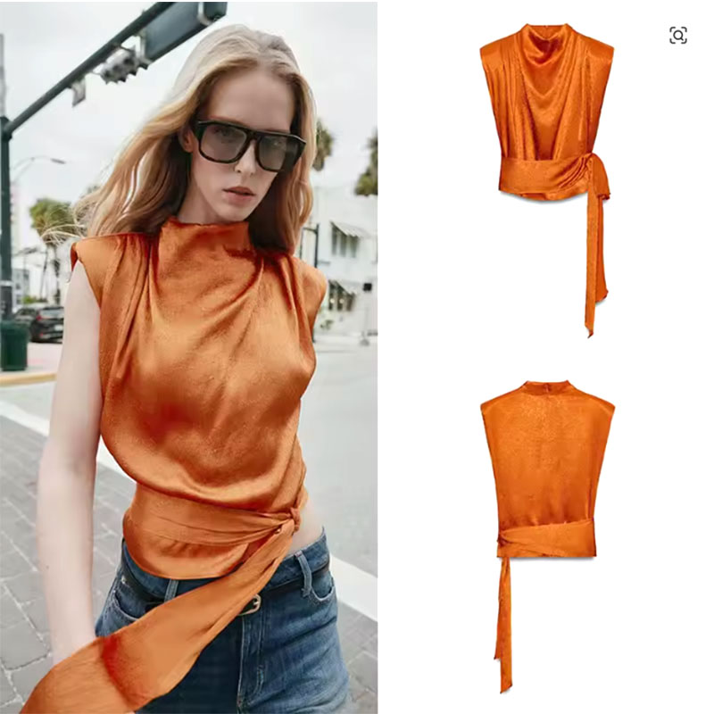 Saten Şal Yaka Kolsuz Crop Top - Shirt Camp Collar incelemesi ve fiyatı