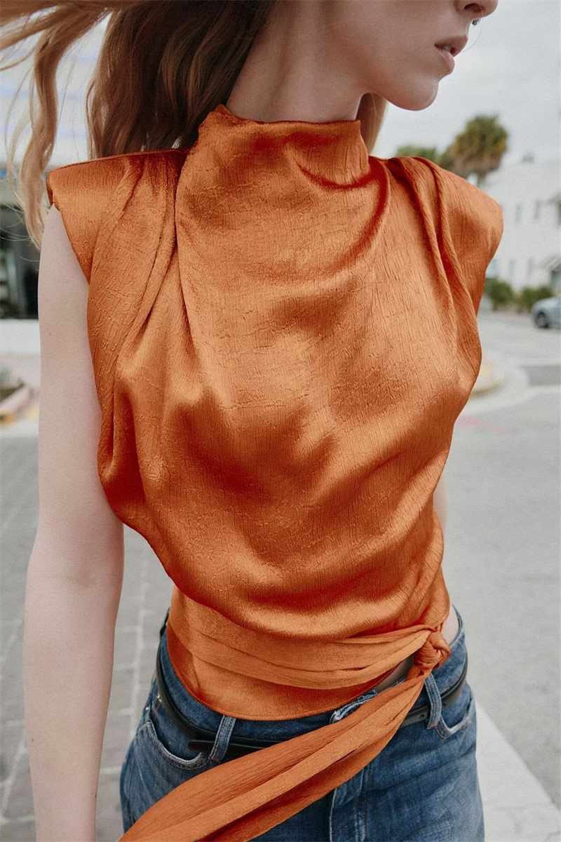 Saten Şal Yaka Kolsuz Crop Top - Shirt Camp Collar incelemesi ve fiyatı