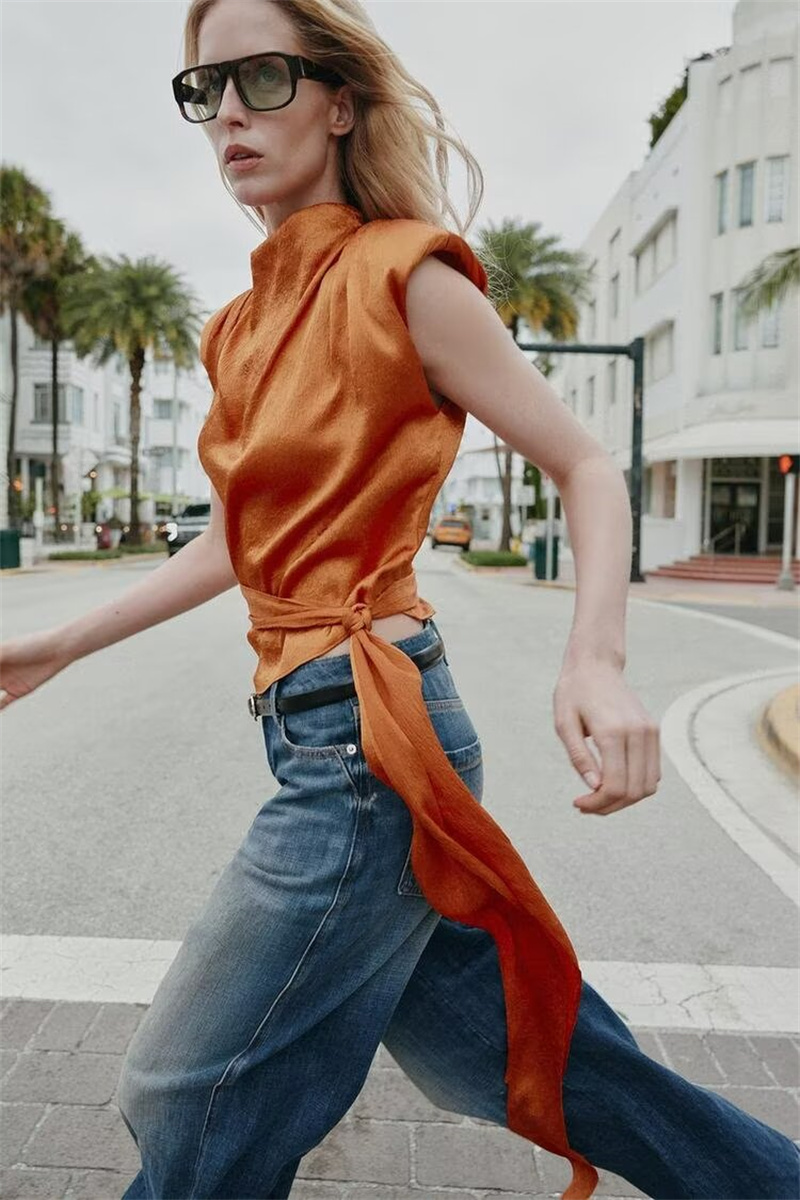 Saten Şal Yaka Kolsuz Crop Top - Shirt Camp Collar incelemesi ve fiyatı