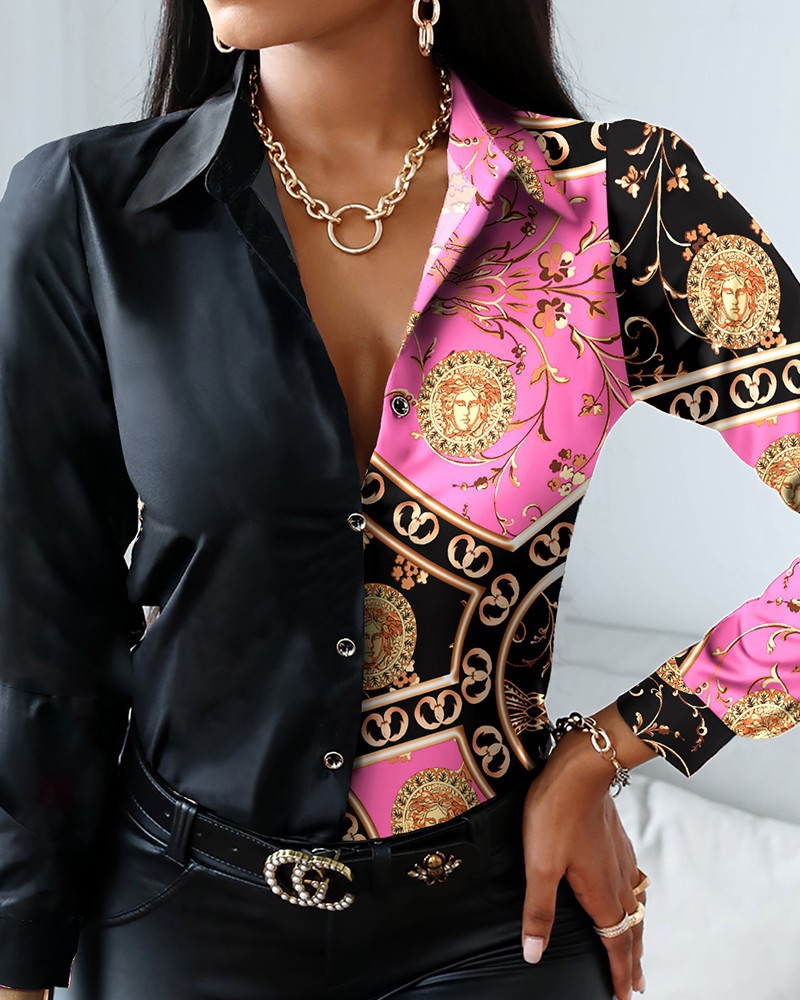 Kadın Moda Vahşi Gömlek Zincir - Shirt Camp Collar incelemesi ve fiyatı
